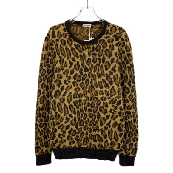 H14321 Saint Laurent slp Saint Laurent Brown Leopard Wool Round Neck Long Sleeve - Picture 1 of 7